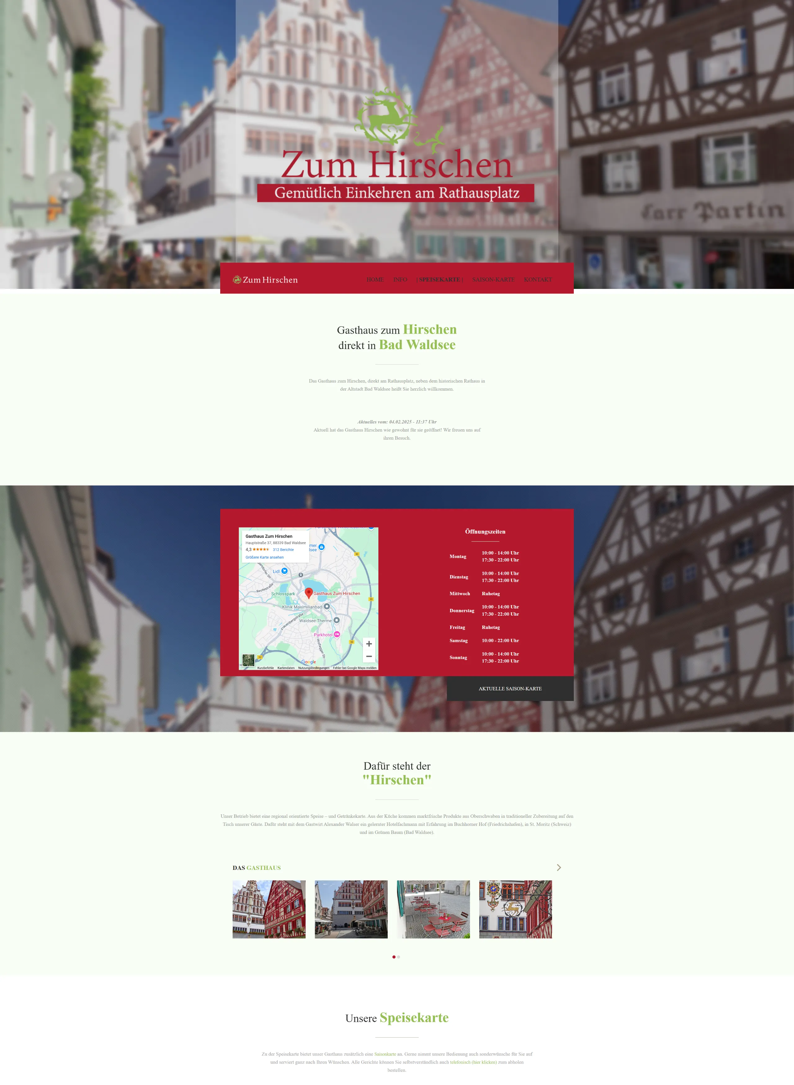 Gasthaus Hirschen Bad Waldsee Webseite Screenshot