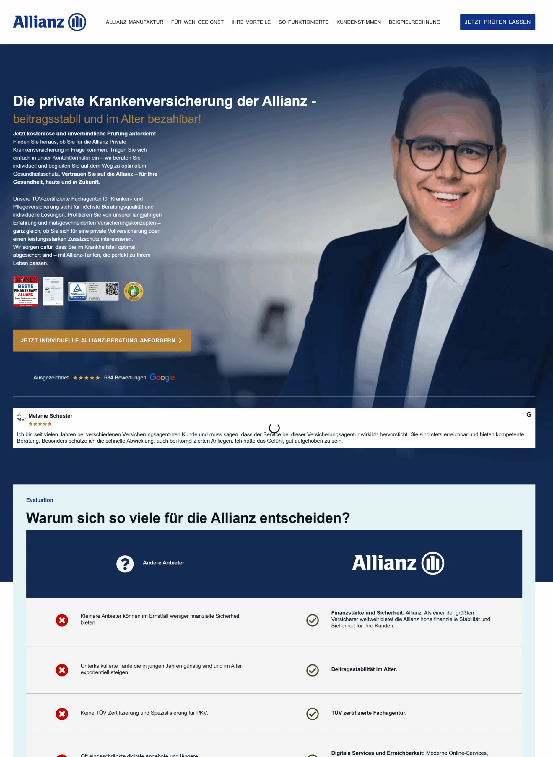 Full Screenshot Landingpage Allianz Fetzer Private Krankenversicherung – Webdesign und Conversion Optimierung Referenz Agentur Reuber