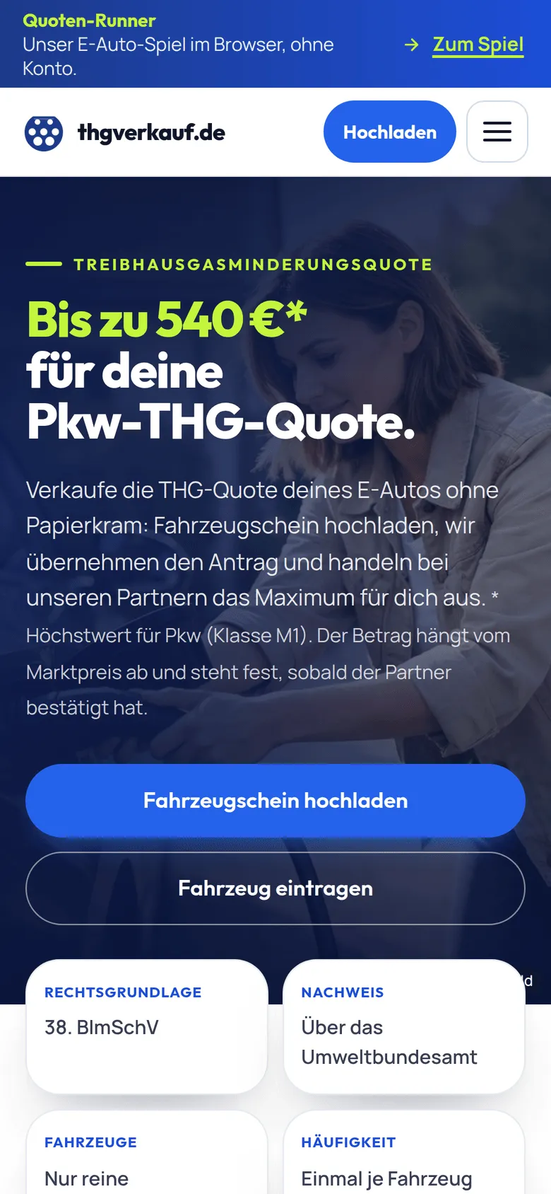 Mobile Ansicht der Startseite von thgverkauf.de