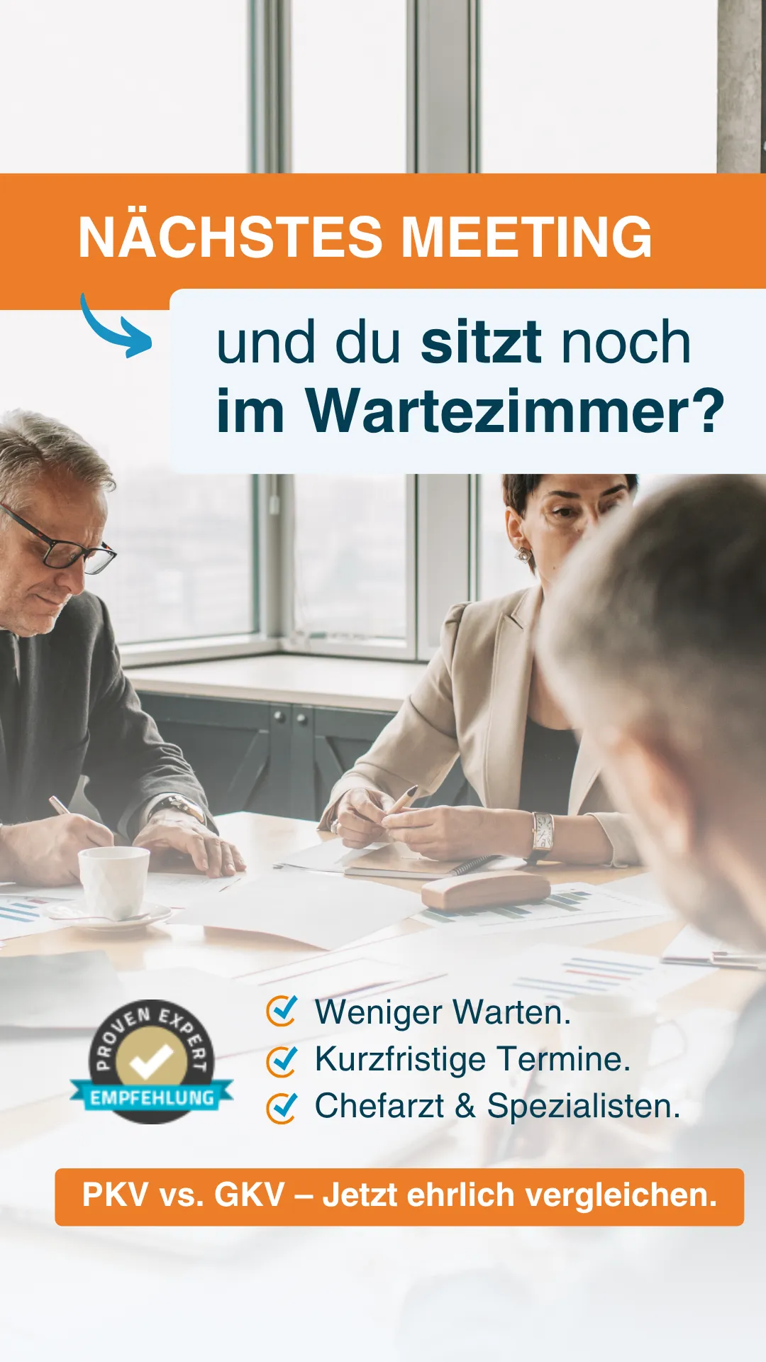 VC24 Social Ad — Nächstes Meeting und du sitzt noch im Wartezimmer? Druck-Hook für Vielbeschäftigte
