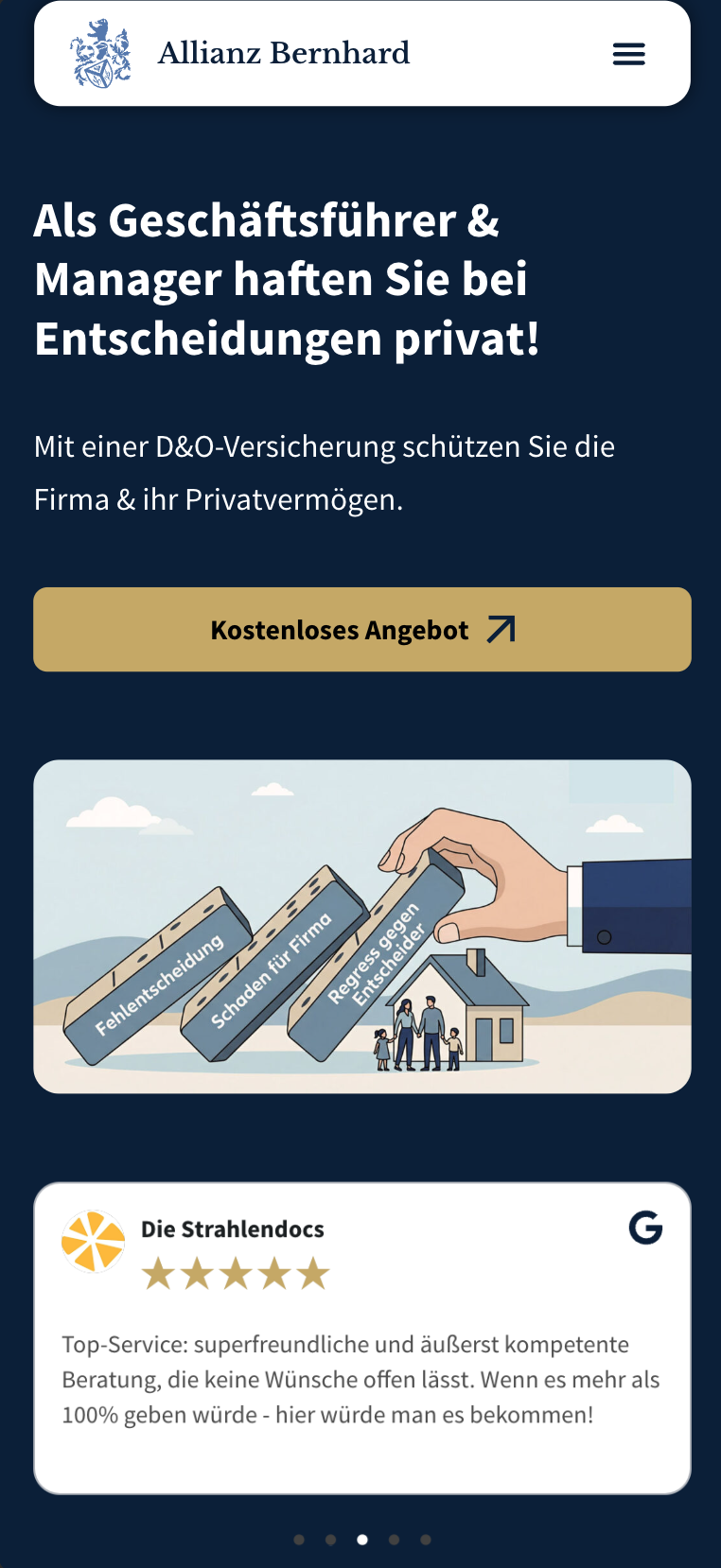 Mobile Hero-Ansicht der Website von Allianz-Generalvertretung Bernhard (Fachagentur Bernhard)