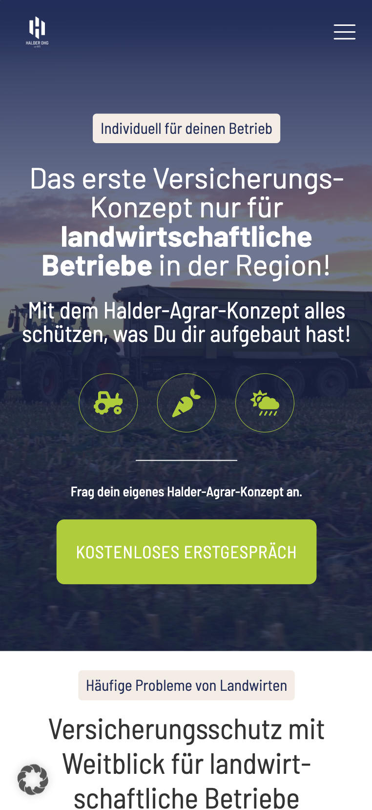 Mobile Hero-Ansicht der Website von Allianz Halder OHG