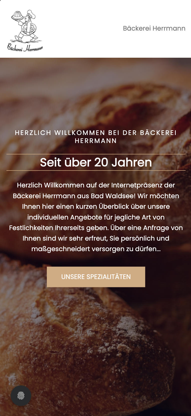 Mobiler Hero-Screenshot der Website von Bäckerei Herrmann
