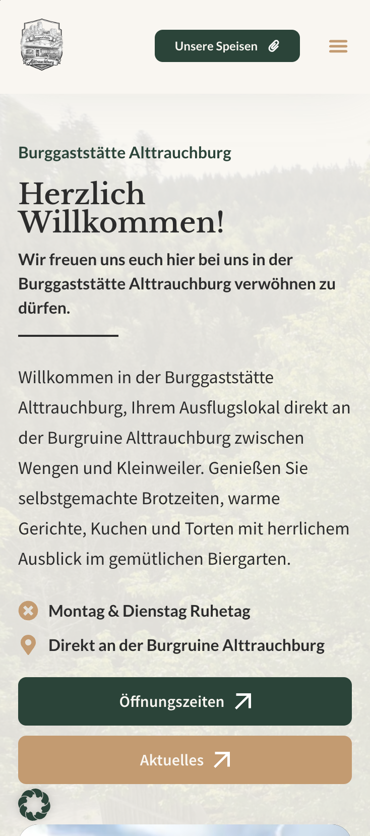 Mobiler Hero-Screenshot der Website von Burggaststätte Alttrauchburg