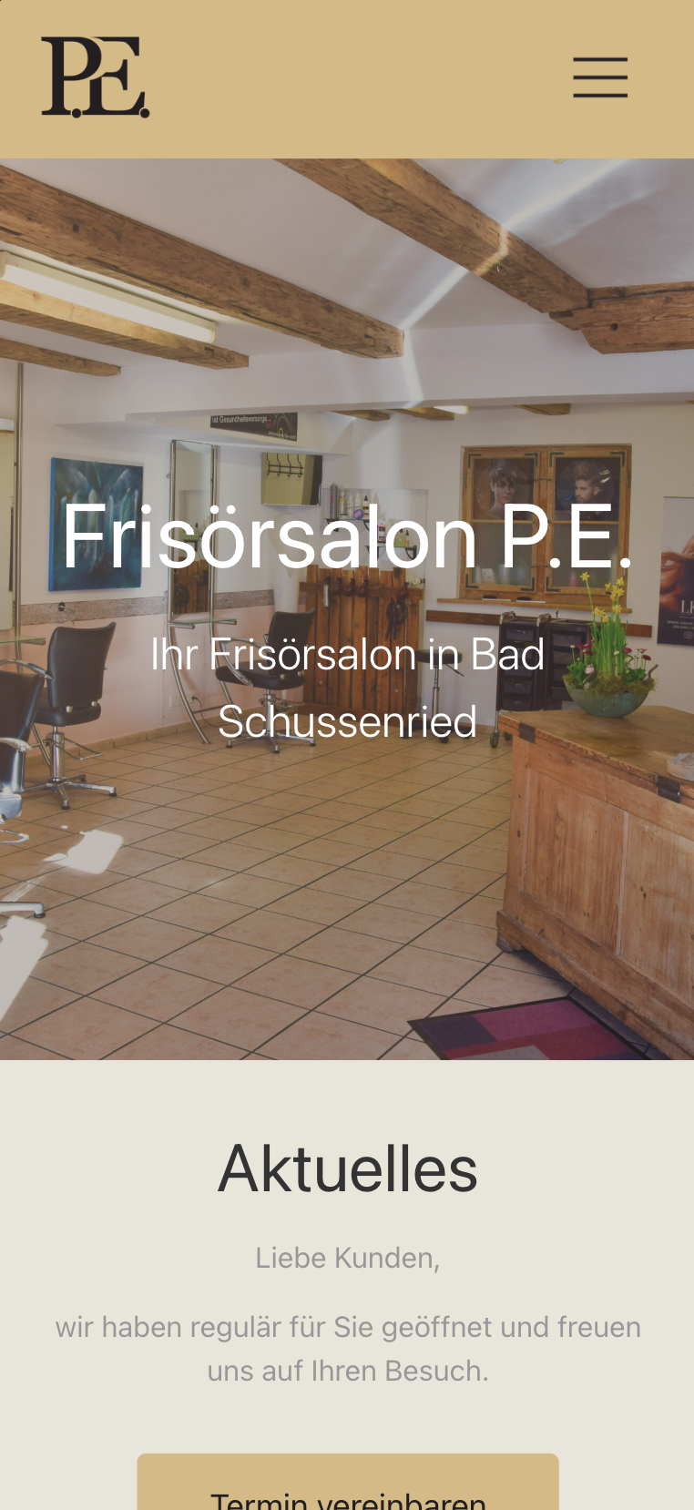 Mobiler Hero-Screenshot der Website von Friseur Salon PE