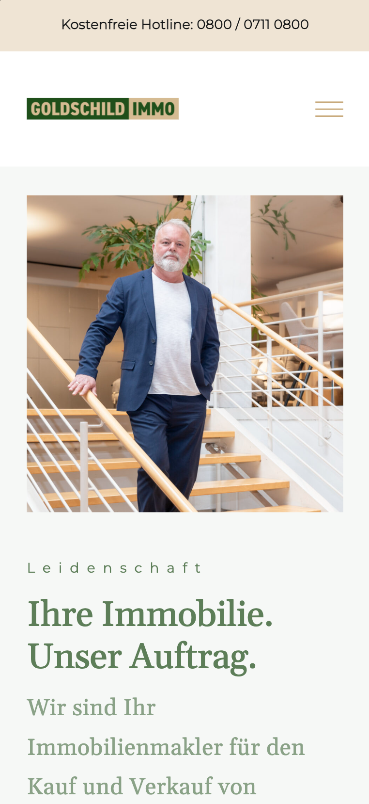 Mobiler Hero-Screenshot der Website von Goldschild Immobilien