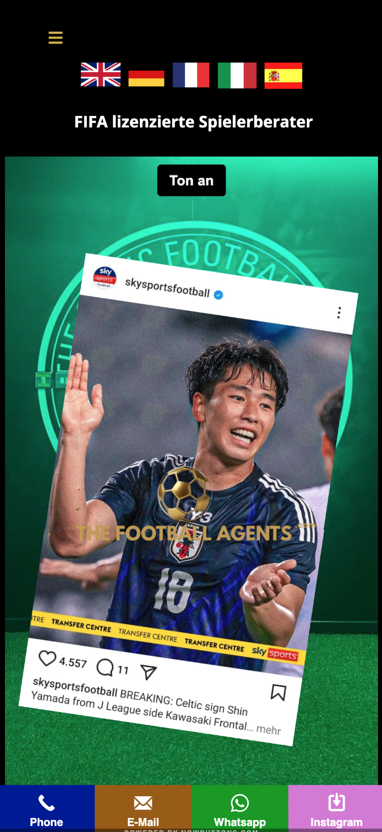 Mobiler Hero-Screenshot der Website von Graner Bonomi · Football Agents