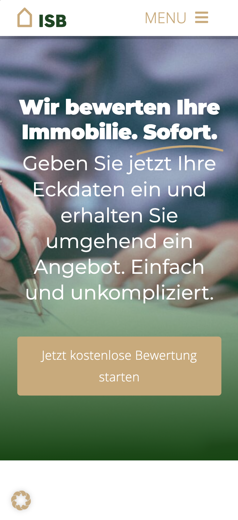 Mobiler Hero-Screenshot der Website von Immo-Sofort-Bewertung