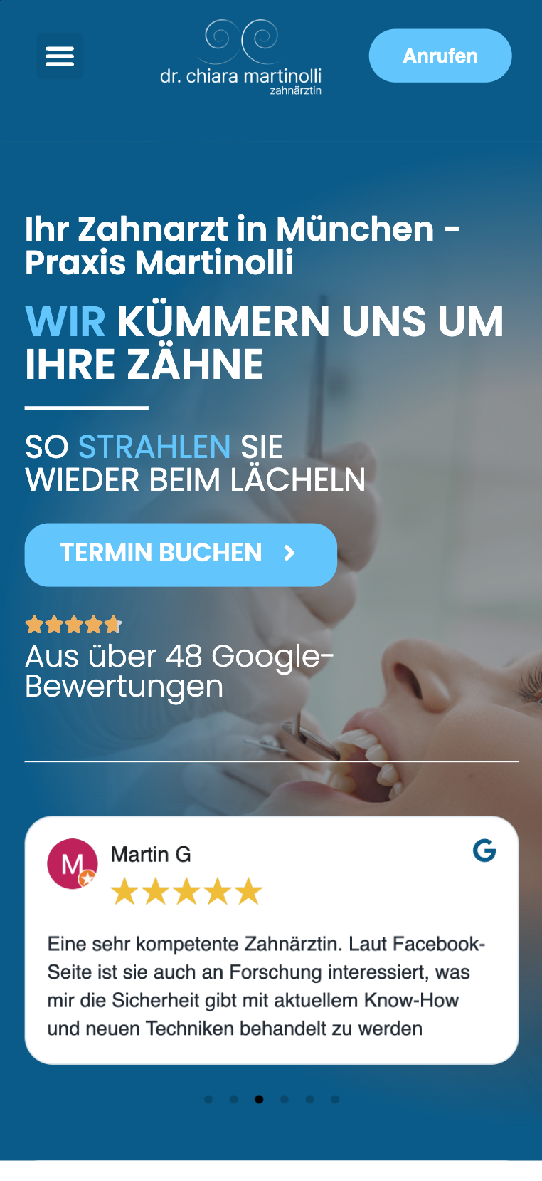 Mobiler Hero-Screenshot der Website von Praxis Martinolli