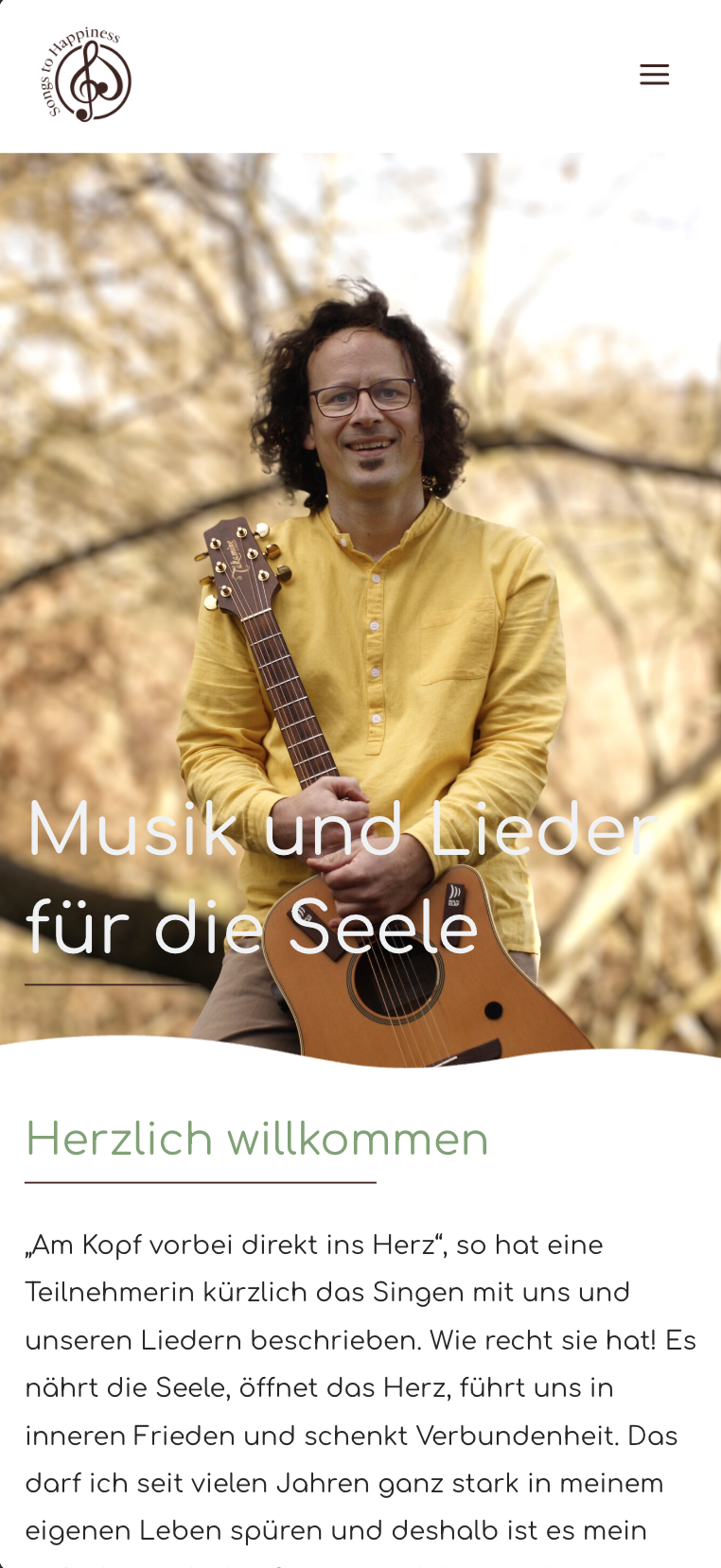 Mobiler Hero-Screenshot der Website von Songs to Happiness