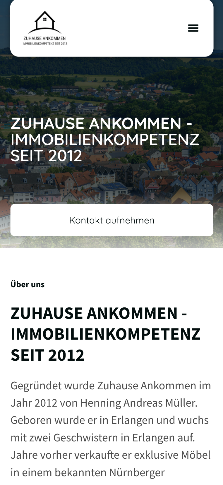 Mobiler Hero-Screenshot der Website von Zuhause Ankommen Immobilien